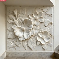 YOUFINE Décoration murale élégante en marbre blanc avec relief floral pour villa