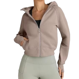 Sudadera con Capucha Corta y Transpirable para Mujer, Estilo Urbano, con Cierre, 100% Algodón, Tejido Ecológico, Antiarrugas, para Otoño - Product Image 1