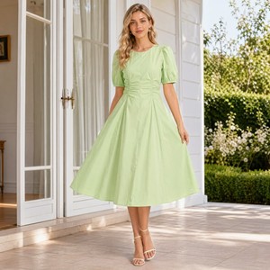 Robe longue décontractée pour femme, 100 % coton, sans manches, froncée, coupe trapèze, imprimé numérique, style campagnard français vintage - Product Image 6