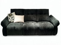 Canapé moderne en chenille gris foncé, canapé droit 3 places avec dossier capitonné et accoudoirs larges, meubles de salon