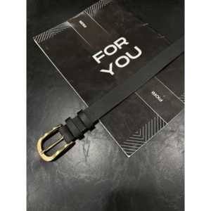 Cinturón de Cuero Genuino para Mujer, Color Negro Sólido, Hebilla Rectangular Informal, Cinturón para Vestido, Camisa, Chaqueta o Pantalón - Product Image 1