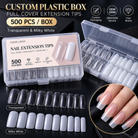 500 faux ongles carrés ABS à couverture complète, style français incurvé, transparents, naturels, amovibles et sans trace, pour usage en salon