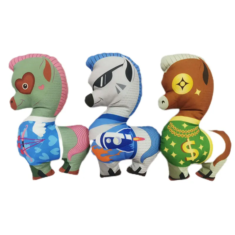 New Arrival New Creative Pet Printed Pony Plush Dog Toy Squeak Plush Dog Chew Toys