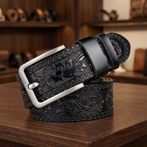 Genuine Cow Hide Leather Square Steel Pin Buckle Heat-Transfer Printed Heavy Duty Eco-Friendly Party 3.8 CM Width 140 CM Length - Product Image 1