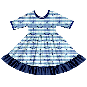 Robe en soie de lait pour filles, manches 3/4, ourlet à volants, imprimé intégral, robe pour tout-petits, vêtements pour enfants personnalisés OEM ODM - Product Image 3