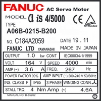 A06B-0215-B200 SONGWEI A06B0215B200 Motor Servo AC Original Usado para Robot FANUC, Precio Original