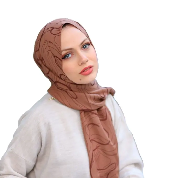 ナチュラルクレープ女性ショールパターン女性ヒジャーブ伝統的なイスラムターバン女の子のための非汗超軽量スカーフ