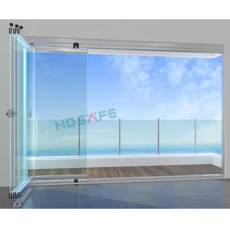 Economical frameless sliding folding glass curtain style balcony partitions doors