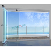 Fenêtres pliantes sans cadre en aluminium à rupture de pont thermique, coulissantes accordéon, bi-pliantes, vitrage de balcon, pliantes invisibles sans cadre en verre