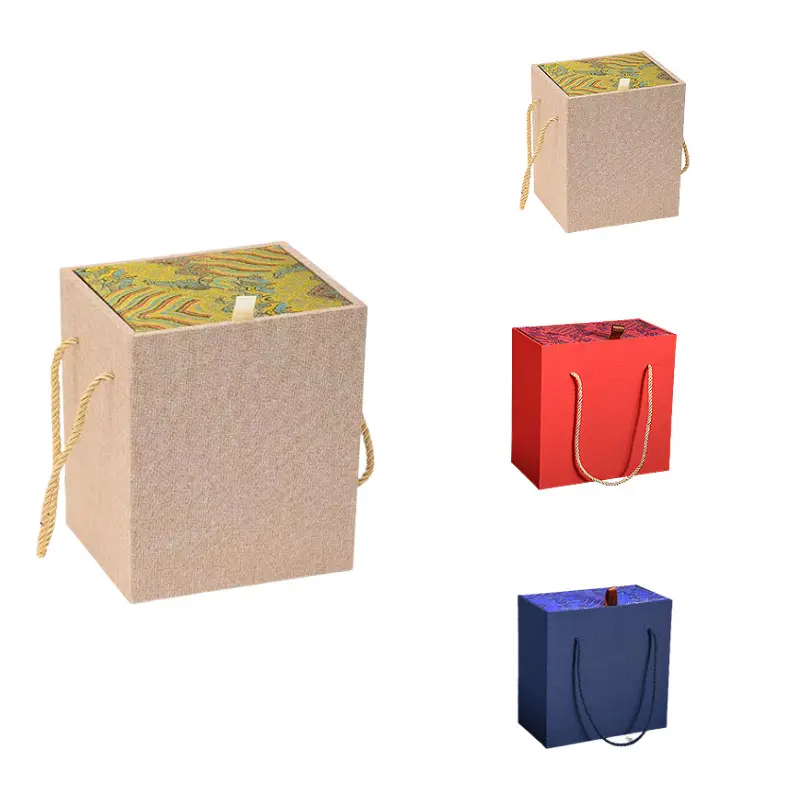 Imballaggio del cassetto del vino in carta di lusso scatola del vino Kraft naturale, scatole regalo pieghevoli in cartone con coperchio separato/