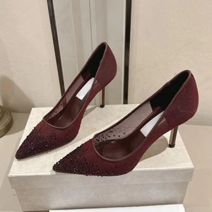 Zapatos de diseñador de alta calidad, clásicos, con cristales, tela de malla lujosa, punta delicada, tacones altos, elegantes y sexys, zapatos de mujer. - Product Image 1