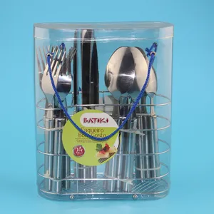 卸売 カトラリーセット24プラスチック-ステンレス製食器24個セットカトラリーセットスライバープラスチックハンドル