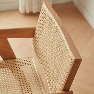 Chandigarh Chair Solid Wood Rattan <b>Backrest</b> Dining Chair Minimalist Design Home Use Cherry Wood Finish - Product Image 3
