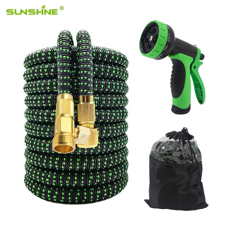 SUNSHINE High Pressure Heavy Duty Long Water Hose Spray Nozzle 50ft 100ft Retractable Brass Expandable Garden Hose