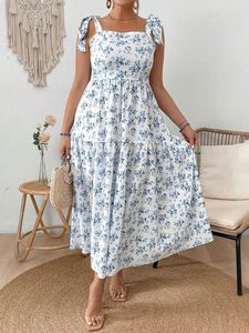 Robe longue évasée à bretelles pour femmes grandes tailles, style européen et américain, à <span class=keywords><strong>taille</strong></span> ajustable, très <span class=keywords><strong>grande</strong></span> <span class=keywords><strong>taille</strong></span>, best-seller transfrontalier - Product Image 4