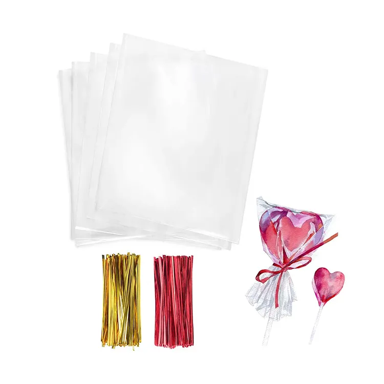 ถุงกระดาษแก้วใส3x4นิ้วถุงพลาสติกใสพร้อมสายรัดสำหรับห่อของขวัญขนมอมยิ้มลูกกวาด cakepop