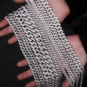 Wide 6 8 10 12 15mm 925Silver Fine Hiphop Jewelry Bracelet Cuban Link Chain Handmade Inlay Moissanite Diamond Cuban <b>Necklace</b> - Product Image 1
