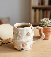 Tasse en céramique Coquillage 250ml 300ml, Tasse à café style nordique, thème plage et océan, Cadeau unique, Mug de bureau gaufré