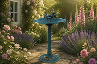 Bain d'oiseaux sur piédestal Art Déco antique vertigrine, sculpture d'oiseaux et de fleurs, écologique, solaire, résistant aux intempéries, en résine, pour extérieur