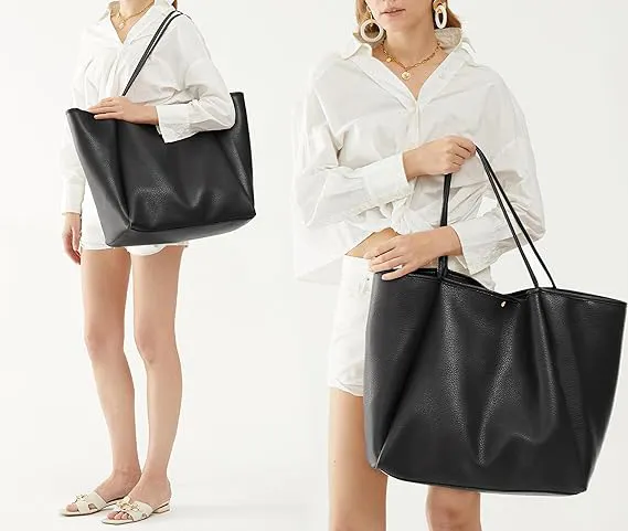 Oversize Vegan Leather Shopper Handbag Travel Tote Women`s Shoulder Bags