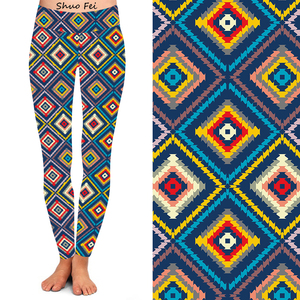 Leggings tendance à imprimé graphique géométrique artistique moderne, taille haute, coupe ajustée, pour le sport, le streetwear et le yoga - Product Image 1