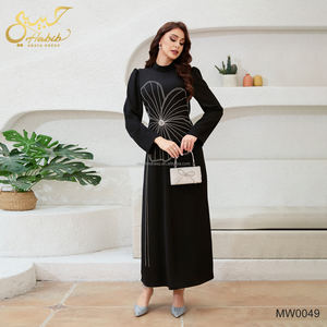 Habib黑色Abaya连衣裙热销时尚定制手工刺绣串珠花穆斯林女性长开斋节连衣裙迪拜Abaya - Product Image 3