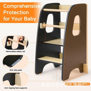 เก้าอี้เด็กแบบพับได้ ทำจากไม้เนื้อแข็ง สองสี สำหรับเด็ก  แบบมอนเตสซอรี่ - Product Image 4