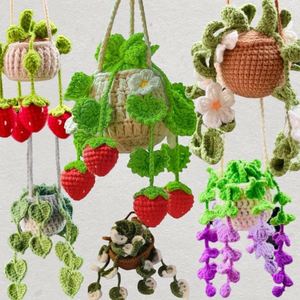 Factory Crochet Knitted Flowers <b>Car</b> Hanging Accessories Handmade Amigurumi Kitting Floral Basket Potted Pant Pendant <b>Ornaments</b> - Product Image 3