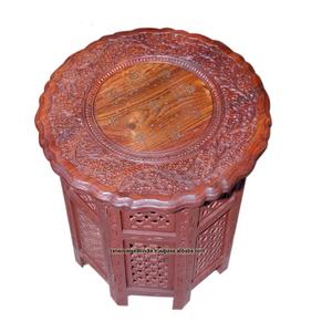 Vente en gros Table d'appoint décorative pour la maison en bois faite à la main avec design incrusté de laiton sculpté pour la maison et l'hôtel - Product Image 1