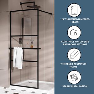 Porte <span class=keywords><strong>de</strong></span> <span class=keywords><strong>douche</strong></span> coulissante sans cadre Mars Villa, design personnalisé, 34x72, verre trempé avec barre à outils et porte-serviettes - Product Image 3