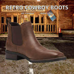 2026 Large Size Retro Embroidered PU Upper Western Cowboy Boots Men Low Top Square Toe <b>Block</b> Heel All-match Men's Boots - Product Image 2
