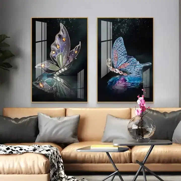 Pintura decorativa de sala de estar nórdica de mariposa HD mejor calificada, sofá moderno abstracto, Fondo de pared, pinturas murales y artes de pared