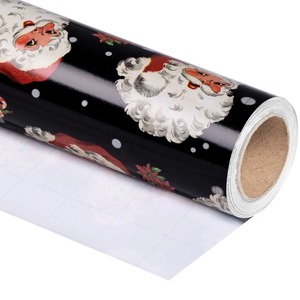 Custom Eco-Friendly Recyclable Santa Claus Poinsettia Black Gift <b>Wrap</b> <b>Paper</b> <b>Roll</b> Single Side Coated Waterproof <b>Paper</b> Packaging - Product Image 1