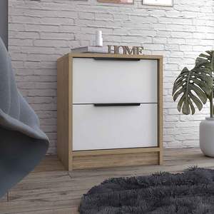 Mesita de noche/gabinete de madera maciza moderna DB, acabado blanco/Pino, dos cajones con manija de metal para uso en apartamentos - Product Image 6