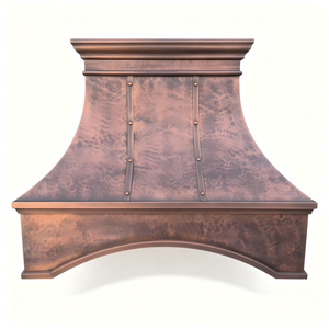 Handcrafted Architectural Copper <strong>Bell</strong> Shape Range Hood with Arched Base Antique Patina French Country European Revival Design - Product Image 1