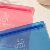 Sac cosmétique en PVC transparent givré bleu avec impression personnalisée du logo, sac de voyage en PVC avec fermeture éclair, sac de maquillage en PVC imperméable