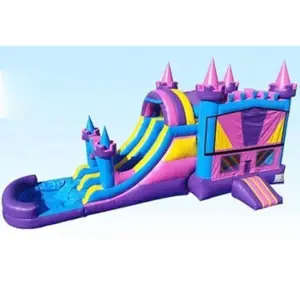 Purple Paradise Wet N Dry Dual Lane Combo Princess Palace Inflatable Bouncy Castle with Pool