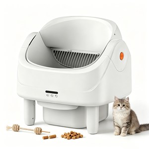 Outil pratique de nettoyage pour animaux de compagnie, bac à litière pour chat Kedi Tuvaleti 75L, intérieur profond, rond, en plastique, avec moniteur intelligent, désodorisant, auto-nettoyant. - Product Image 1