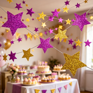 608172 Ghirlanda di stelle di carta colorate, striscione a bandierine per feste di compleanno, decorazioni da appendere a parete per camerette, forniture per feste - Product Image 3