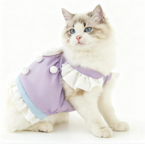 Nieuwe collectie lente schattig huisdier prinsessenjurk ruches grote strik pompons ademend lolita-stijl kostuum voor ragdoll katten (paars) - Product Image 1
