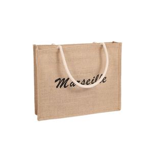 Sac fourre-tout en jute réutilisable de haute qualité, noir naturel, sac en toile de jute jaune, logo personnalisable, taille moyenne, sac de shopping - Product Image 1