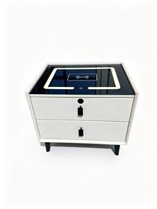 Mesita de Noche Moderna y Duradera con Carga Inalámbrica, 2 Cajones y Tapa de Vidrio Templado, Mueble Minimalista para Dormitorio - Product Image 3