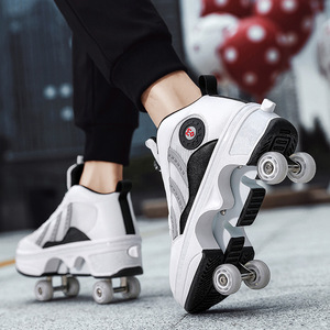 Pink Roller Skate Shoes With Double Row Wheels Anti Slippery Mesh Lining Round Toe For Men And Women Size 33 To 43 - Product Image 2