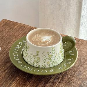Campanelle a Vento in Ceramica Economiche, Tazza <span class=keywords><strong>da</strong></span> Caffè in Vetro <span class=keywords><strong>Rosa</strong></span> e Verde con Piattino, <span class=keywords><strong>Tazze</strong></span> <span class=keywords><strong>da</strong></span> Caffè con Dipinti a Olio Raffinati - Product Image 5