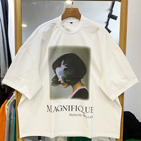 T-shirt Streetwear Personnalisé Ample Hip Hop Lourd Blanc à Épaules Tombantes Coupe Droite