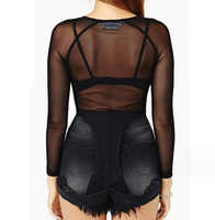 Tops en maille transparente à manches longues pour femmes, t-shirts sexy en maille transparente