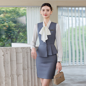 Women Professional Vest Skirt Suit Solid Color Polyester Workwear For Beauty Salon Medical Receptionist Uniform - Product Image 4