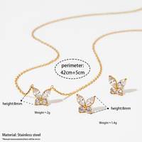 CLIORO Exquis 5A Zircon Papillon Forme En Acier Inoxydable Boucles D'oreilles Collier Étincelant Marquise Femmes Ensemble de Bijoux