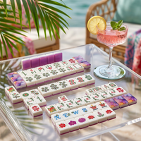 Set Ubin Mahjong Lipat Modern Motif Bunga Warna Ivory dengan Mahjong Crown Joker, Permainan Cina Amerika untuk Malam Permainan Keluarga, Hadiah Pesta