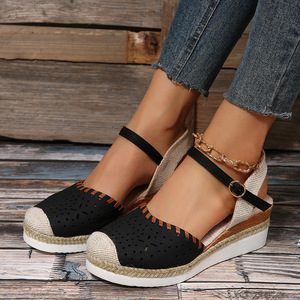2025 Dropshipping verano nuevas sandalias de plataforma de cuña con punta abierta elástica para mujer de talla grande - Product Image 1